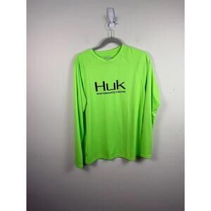 HUK Fishing Men's Pursuit Performance Long Sleeve Shirt Neon Green Size M Vented